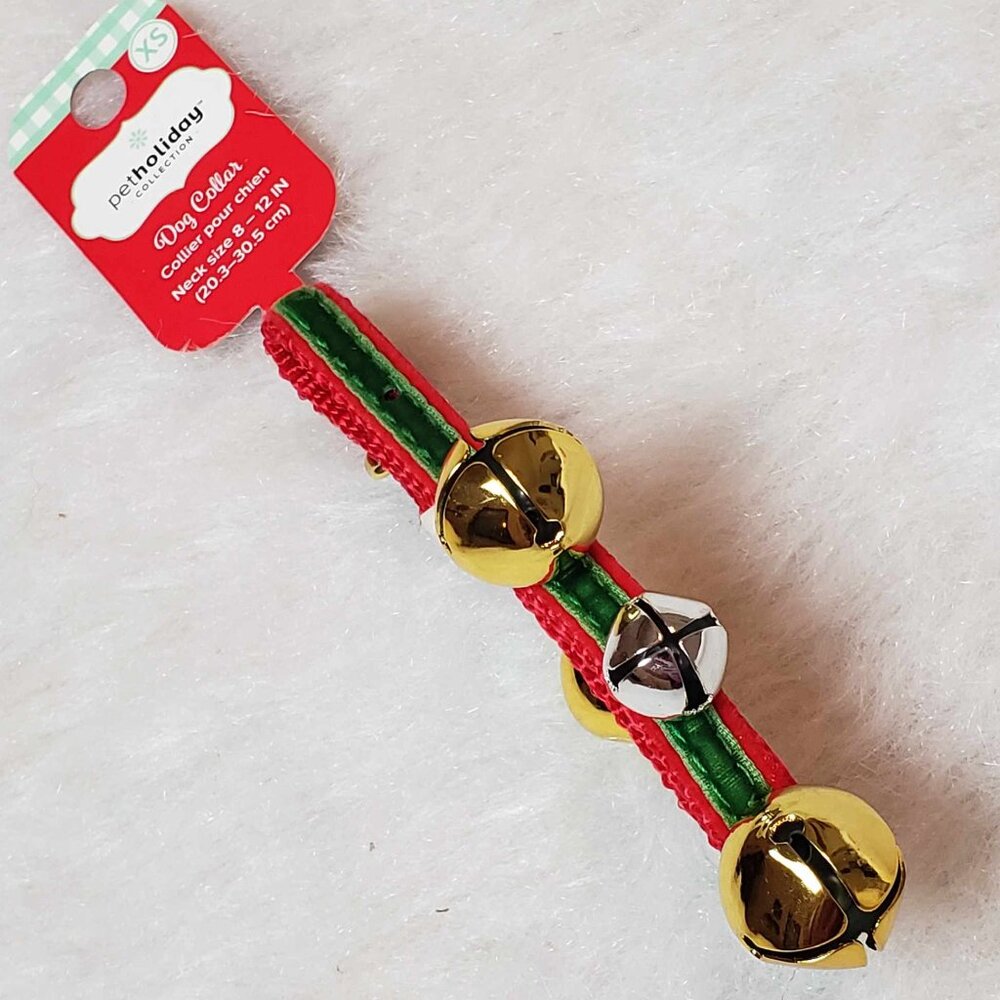 Pet Holiday XS Green & Red Jingling Jingle Bell Embellished Dog Christmas Collar